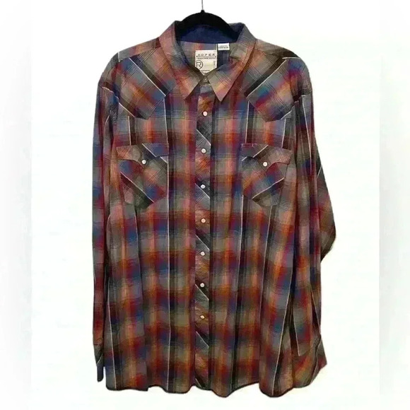 Men’s Roper Plaid Snap Button Down Long Sleeve - 100% Cotton - Size 2XL - Picture 2 of 13